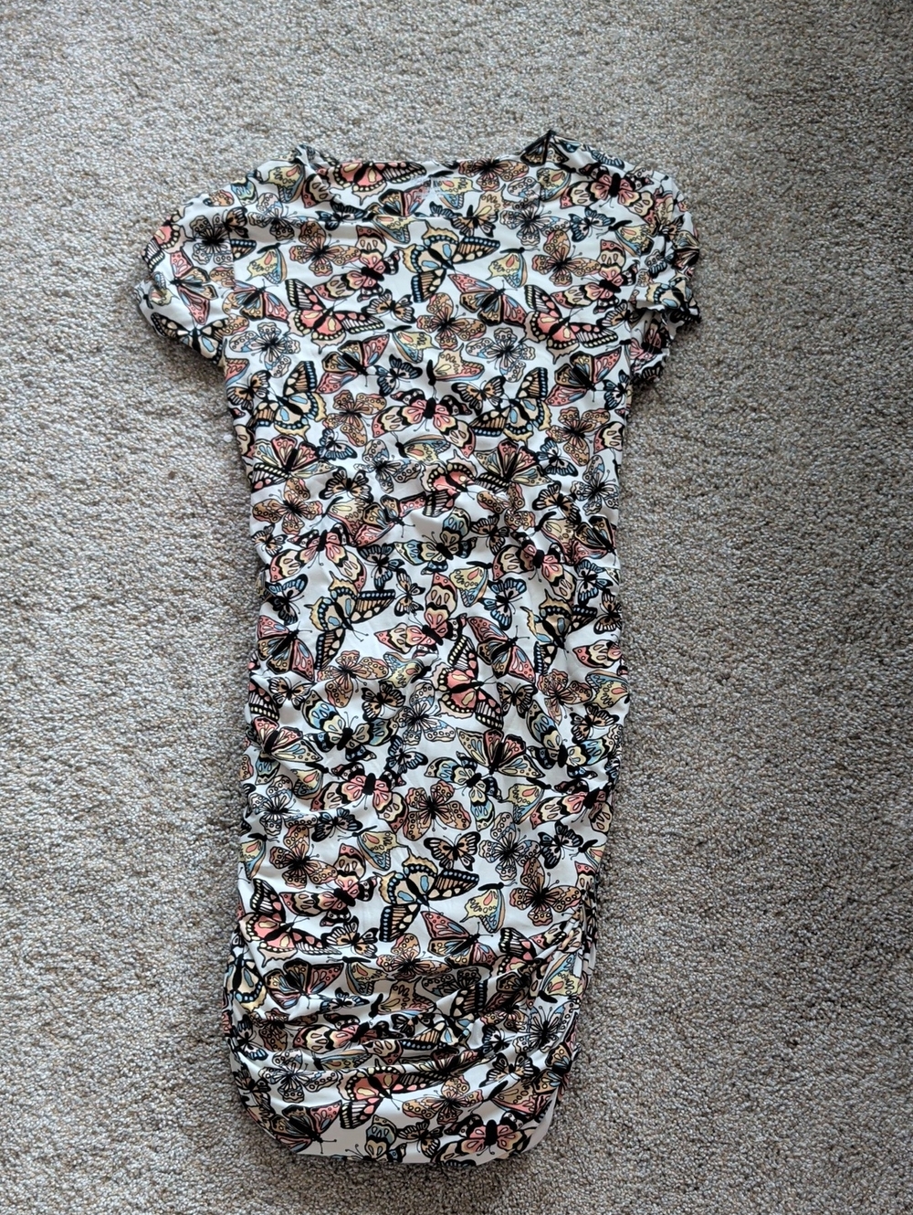 No Boundaries White Butterfly-Print Midi Dress with Pink & Blue Accents